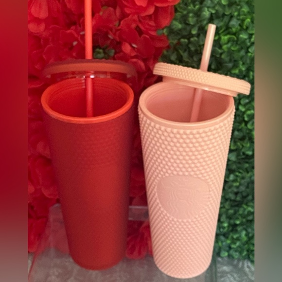 ❣️💗NWT SET Starbucks Matte Pink & Red Studded Venti Tumblers & 2 Extra straws - Picture 4 of 10